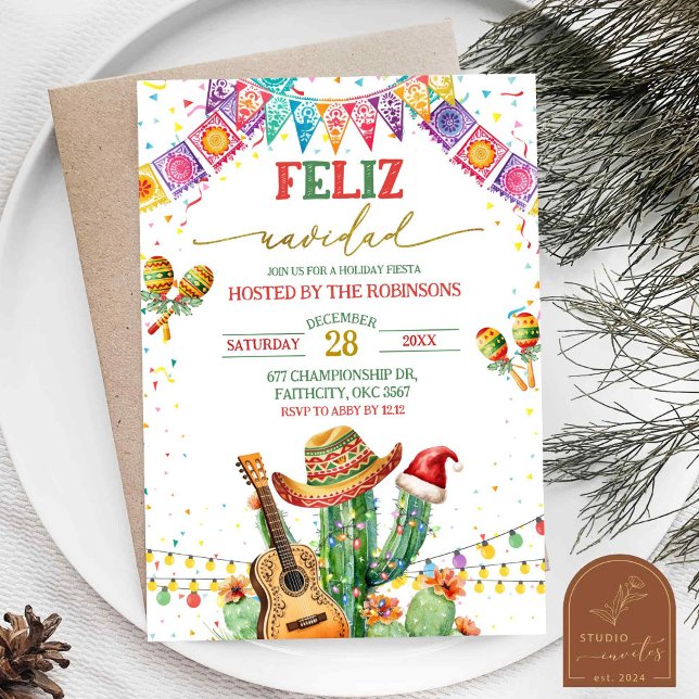 Feliz Navidad Cactus Christmas Holiday Fiesta Invitation (Creator Uploaded)