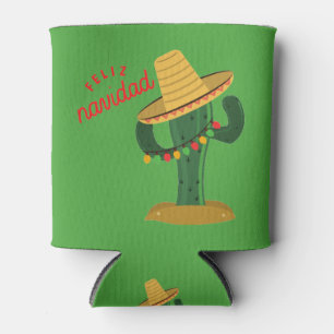 Feliz Navidad Cactus Christmas Lights Can Cooler 