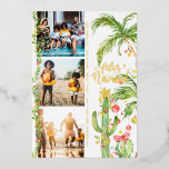 Feliz Navidad | Cactus Christmas Photo Collage Foil Holiday Card<br><div class="desc">Wish your loved ones a merry Christmas with our tropical Feliz Navidad cards. Simple watercolor palms and cactus decked out in festive lights. Three photo collage on the front with full framed photo on the back and your custom message. Add your custom wording to this design by using the "Edit...</div>
