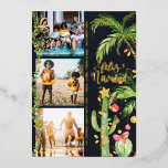 Feliz Navidad | Cactus Christmas Photo Collage  Foil Holiday Card<br><div class="desc">Wish your loved ones a merry Christmas with our tropical Feliz Navidad cards. Simple watercolor palms and cactus decked out in festive lights. Three photo collage on the front with full framed photo on the back and your custom message. Add your custom wording to this design by using the "Edit...</div>