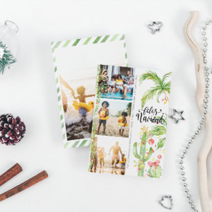 Feliz Navidad   Cactus Christmas Photo Collage Holiday Card