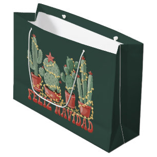 Feliz Navidad Cactus Lover Christmas Cowboy Plant Large Gift Bag