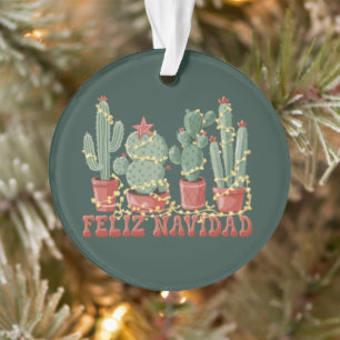 Feliz Navidad Cactus Lover Christmas Cowboy Plant  Ornament