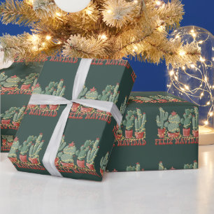 Feliz Navidad Cactus Lover Christmas Cowboy Plant Wrapping Paper