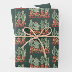 Feliz Navidad Cactus Lover Christmas Cowboy Plant Wrapping Paper Sheet