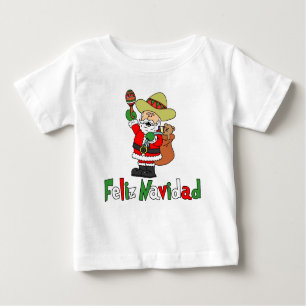 Feliz Navidad Cartoon Santa Sombrero Maracas Baby T-Shirt
