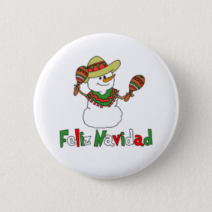 Feliz Navidad Cartoon Snowman Sombrero Maracas 6 Cm Round Badge