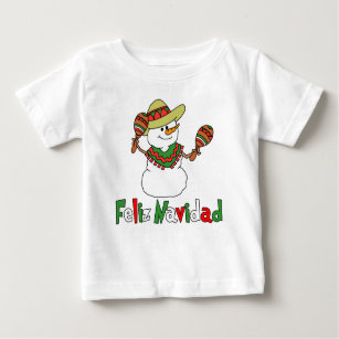 Feliz Navidad Cartoon Snowman Sombrero Maracas Baby T-Shirt