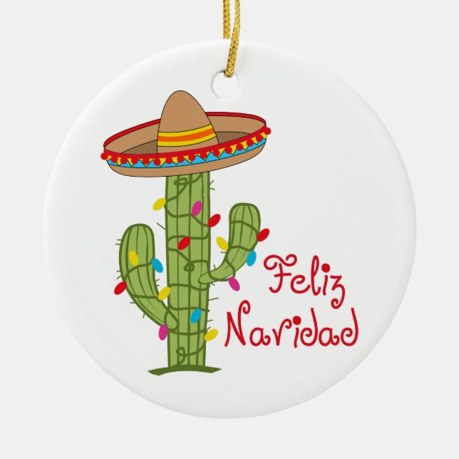 Feliz Navidad Ceramic Ornament (Front)