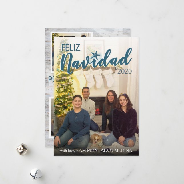 Feliz Navidad Christmas Card- Beach Holiday Card (Front/Back In Situ)