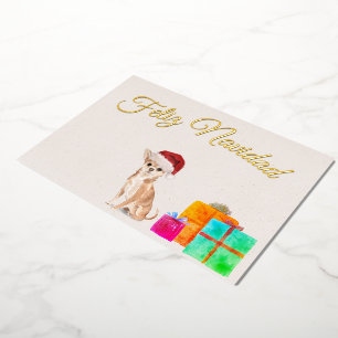 Feliz Navidad Christmas Gold Chihuahua Dog  Foil Holiday Card
