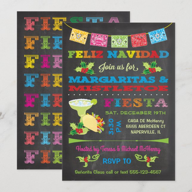 Feliz Navidad Christmas Mistletoe and Margaritas Invitation (Front/Back)