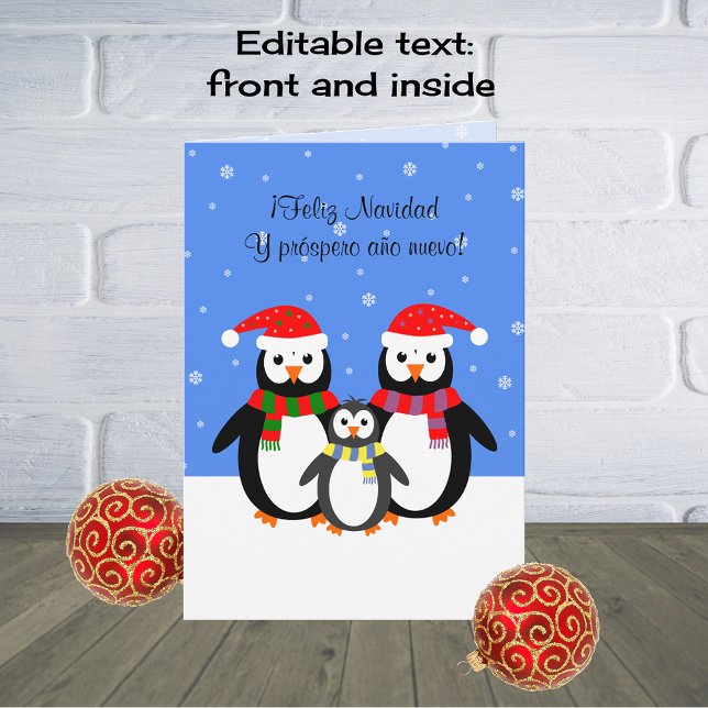 Feliz navidad christmas new year penguins spanish holiday card (Creator Uploaded)