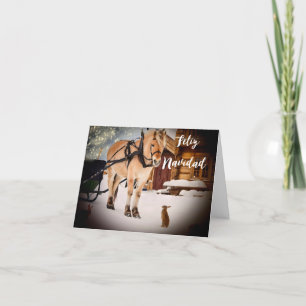 Feliz Navidad Christmas night farm with horse Holiday Card
