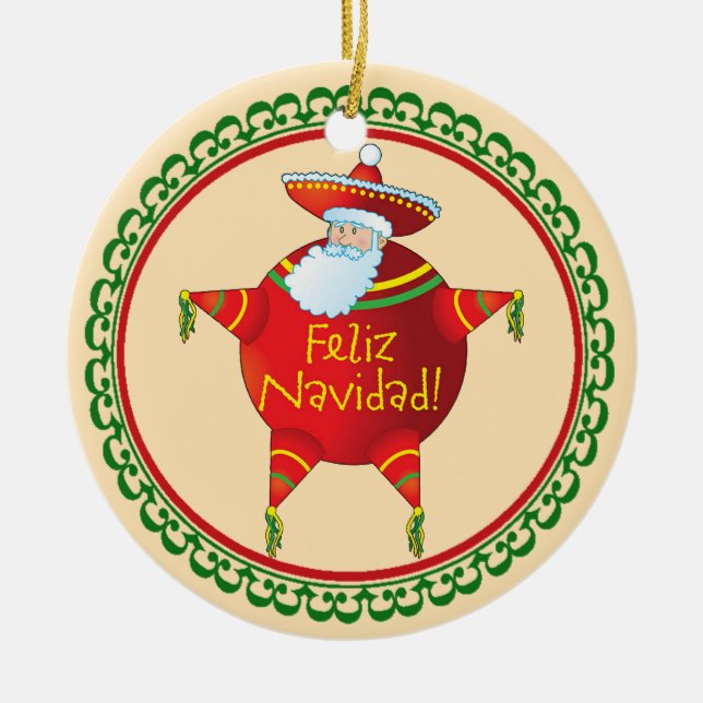 Feliz Navidad Christmas Ornament (Front)