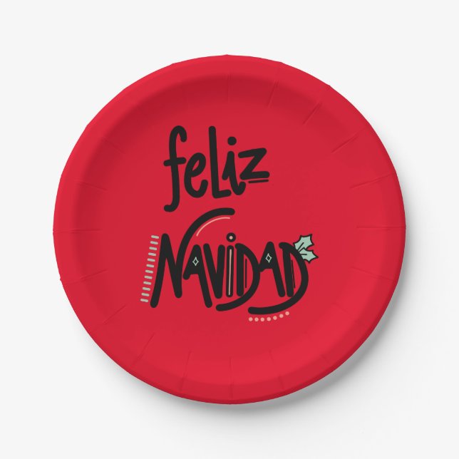 Feliz Navidad Christmas Party Dinner  Paper Plate (Front)