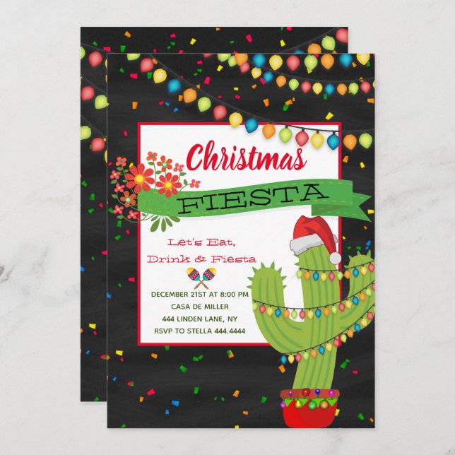 Feliz navidad Christmas Party Fiesta Invitation (Front/Back)