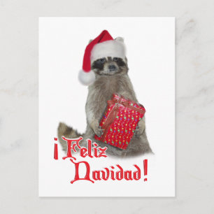 Feliz Navidad - Christmas Racoon Bandit Holiday Postcard