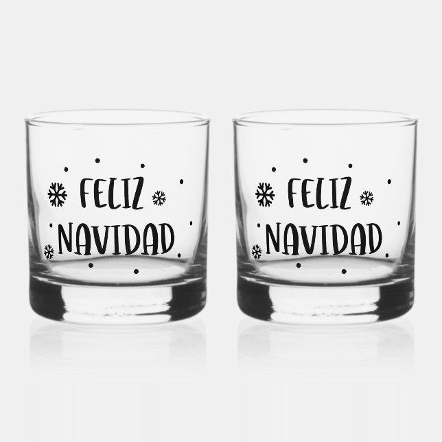 Feliz Navidad Christmas Spanish Holiday Whiskey Glass (Back)