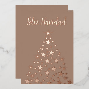 Feliz Navidad Christmas Tree Stars Rose Gold Foil Holiday Card