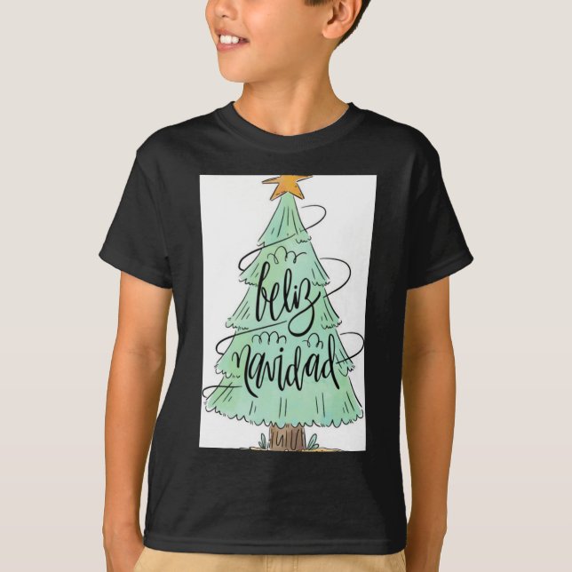 Feliz Navidad Christmas Tree T Shirt  (Front)