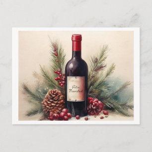 Feliz Navidad Christmas Wine Bottle Holiday Design Postcard