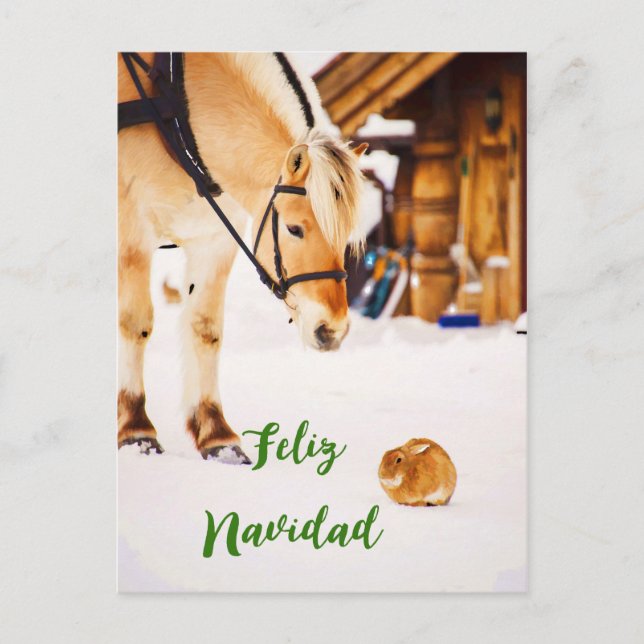 Feliz Navidad Christmas with farm animals in snow Holiday Postcard (Front)