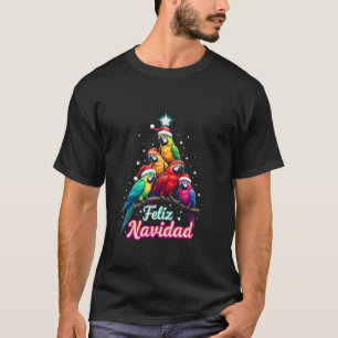 Feliz Navidad Colourful Parrot Christmas Tree Sant T-Shirt