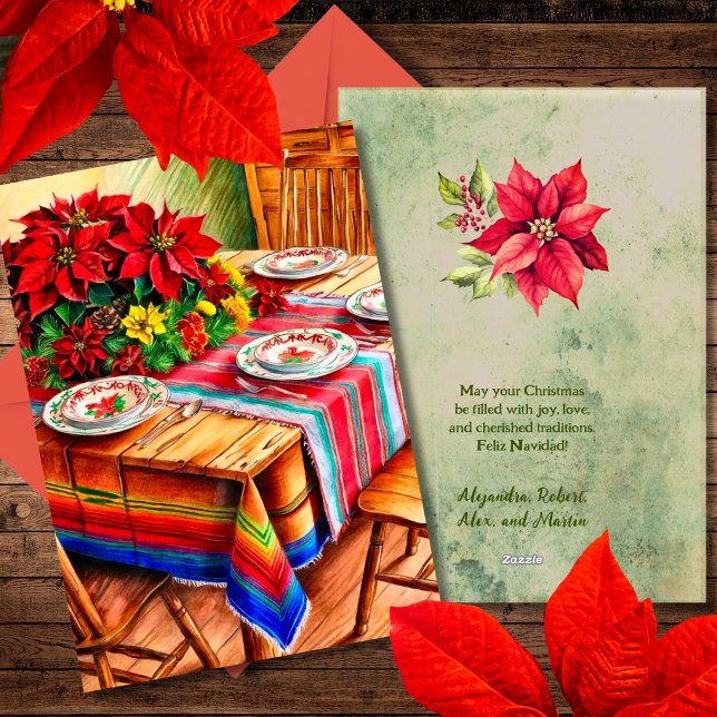 Feliz Navidad Colourful Rustic Sarape Table Mexica Holiday Card (Creator Uploaded)