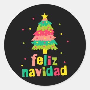 Feliz Navidad Colourful Xmas Tree Spanish Christma Classic Round Sticker