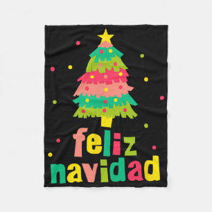Feliz Navidad Colourful Xmas Tree Spanish Christma Fleece Blanket