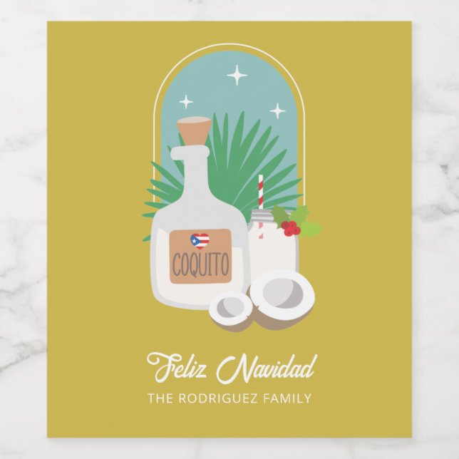 Feliz Navidad Coquito Food and Beverage Label Set (Single Label)