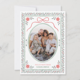 Feliz Navidad Cottagecore Bow Christmas Photo Holiday Card