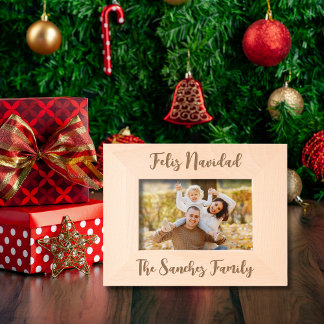 Feliz Navidad & Custom Family Name Etched Frames