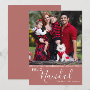 Feliz Navidad Custom One Photo Rose Gold  Holiday Card