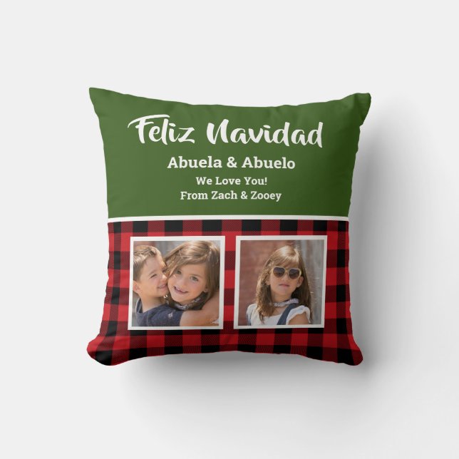 Feliz Navidad Customisable 2 Photo Throw Pillow (Front)