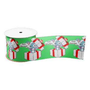 Feliz Navidad Cute Bunny in Red White Gift Box Satin Ribbon