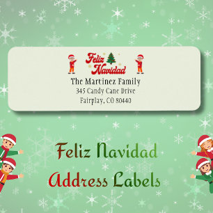 Feliz Navidad Cute Festive Elves Return Address Label