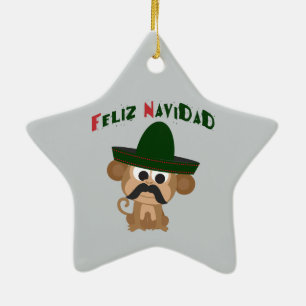 Feliz Navidad! Cute monkey Ceramic Ornament