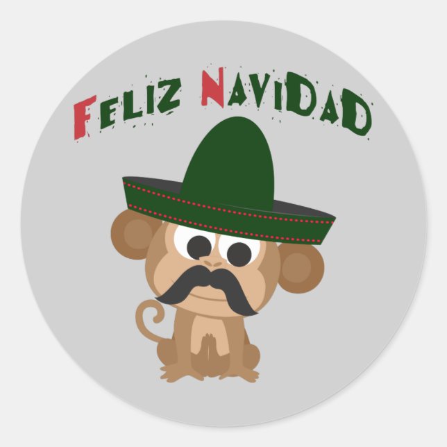 Feliz Navidad! Cute monkey Classic Round Sticker (Front)
