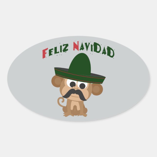 Feliz Navidad! Cute monkey Oval Sticker (Front)