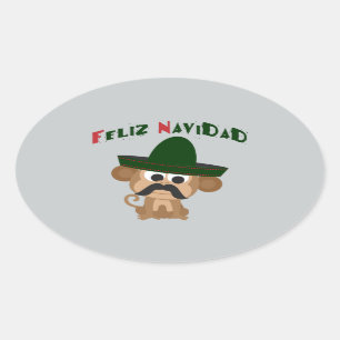 Feliz Navidad! Cute monkey Oval Sticker