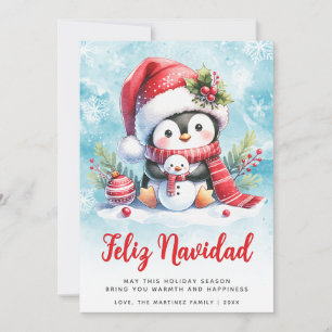 Feliz Navidad Cute Penguin Spanish Christmas Holiday Card