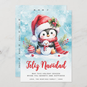 Feliz Navidad Cute Penguin Spanish Christmas Holiday Card