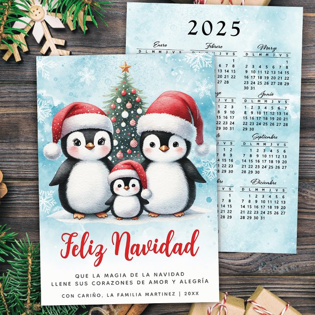 Feliz Navidad Cute Penguins Custom Family Spanish Holiday Card (Creator Uploaded)