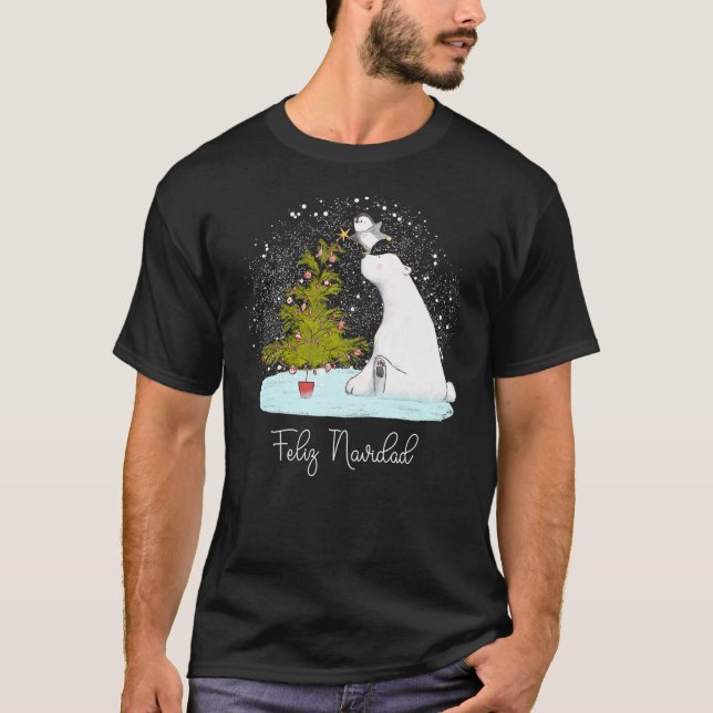 Feliz Navidad Cute Polar Bear Penguin Christmas T-Shirt (Front)