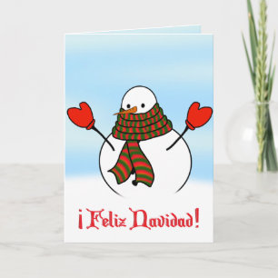 Feliz Navidad - Cute Snowman With Extra Long Scarf Holiday Card