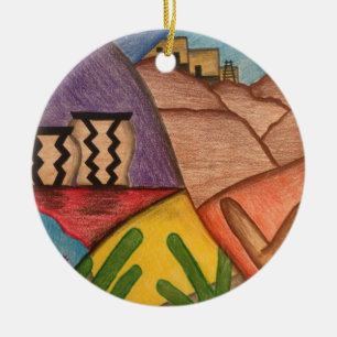 Feliz Navidad Desert Southwest Christmas Ceramic Ornament