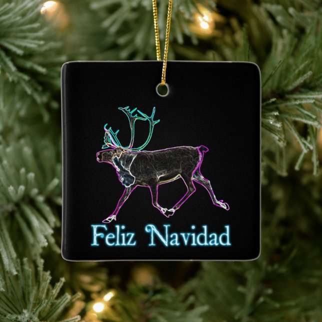 Feliz Navidad - Electric Caribou Ceramic Ornament (Tree)