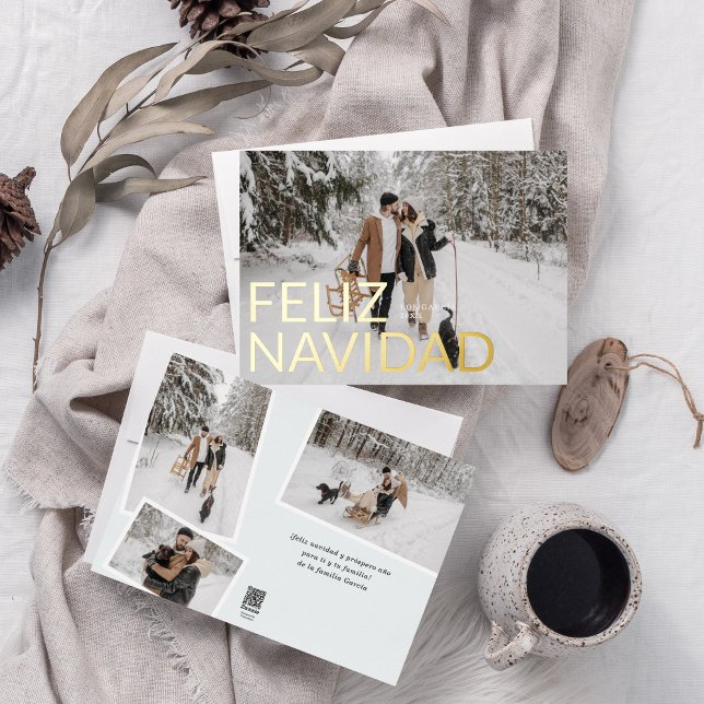 Feliz Navidad Elegant Minimalist Photo Foil Holiday Card (Creator Uploaded)